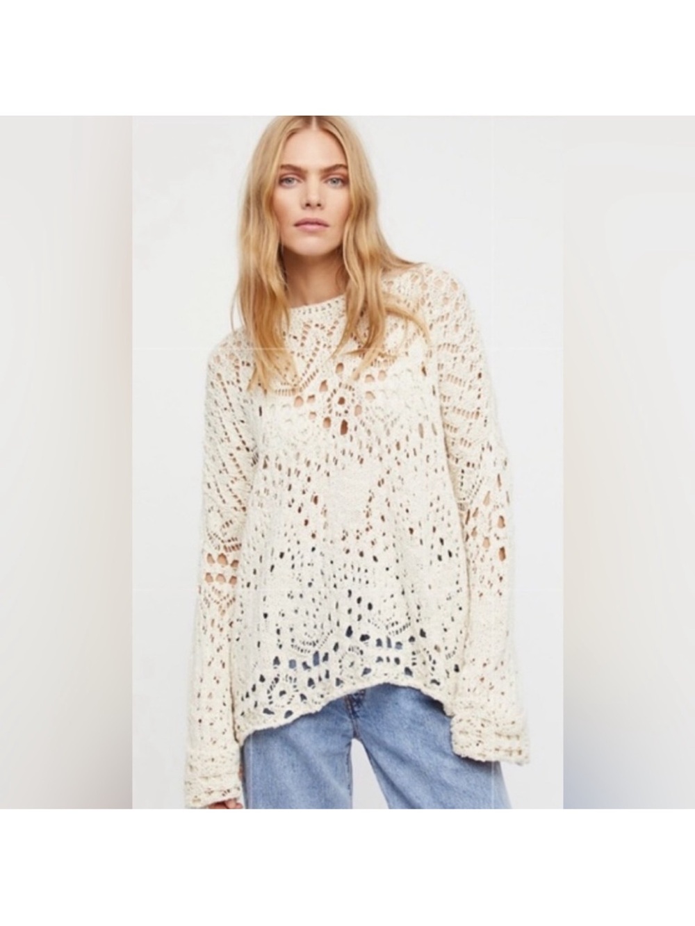 Free People Traveling Crochet Knit Sweater Size XS